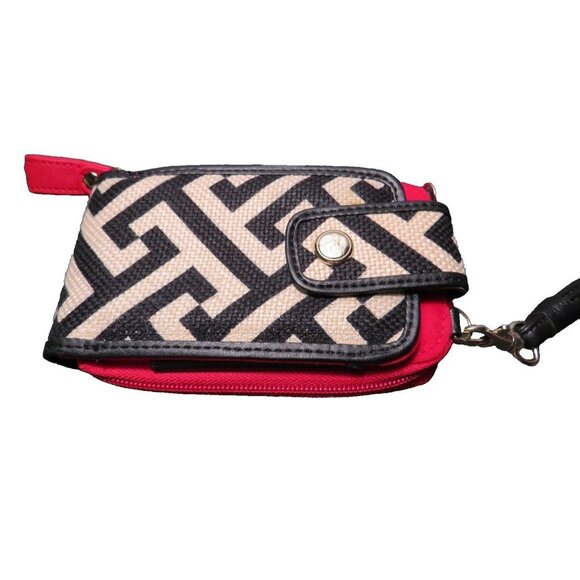 SPARTINA Natural Linen & Leather Tan Black Wristlet Card Cell WALLET - Picture 1 of 7